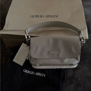 Giorgio Armani Taupe Leather Shoulder Bag